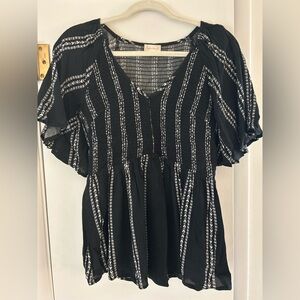 Hem and Thread V Neck Peplum Top large